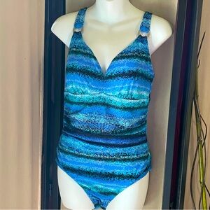 N Black Label Size Large-D One Piece swimsuit. Beautiful in various Blue Stripes